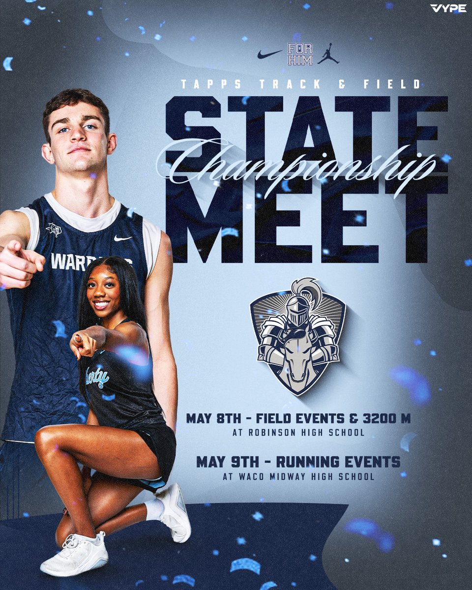NavyOut's tweet photo. 🏃 STATE CHAMPIONSHIP MEET

📅 MAY 8TH | Field Events &amp; 3200 M 
📍 Robinson High School

📅 MAY 9TH | Running Events
📍 Waco Midway High School

#FORHIM https://t.co/5B8IbCk1HV