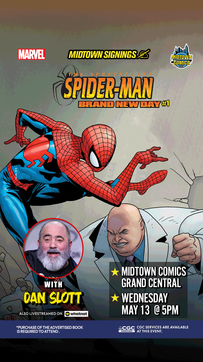 MidtownComics's tweet photo. 🕷️ Spidey Senses Tingling? 🕷️

Get ready to swing into action, true believers! This week at Midtown Comics, we’re thrilled to announce that the legendary DAN SLOTT will be signing copies of *Spectacular Spider-Man: Brand New Day #1* on WED 5/13! Don’t miss your chance to meet the web-slinger’s master storyteller! 🕸️✨ Info on the signing here! https://t.co/HLHjTgy2lW

But wait, there’s more! 🕸️ From now until 5/12, you can save big on any AMAZING SPIDER-MAN comics with our online sale for titles starting with the letters A + B! It’s a deal that’s truly *web-tastic*! 🏷️💥 Shop the sale here! https://t.co/omSIElhhJl

And a huge shoutout to our friendly neighborhood Spider-Man cosplayer, @wallcrawlingspidey, for keeping the spirit alive! 🕷️❤️

Join us for a week of web-slinging fun and don’t let this opportunity slip through your fingers! 

#SpiderMan #SpideySigning #MidtownComics #WebSlingerDeals
