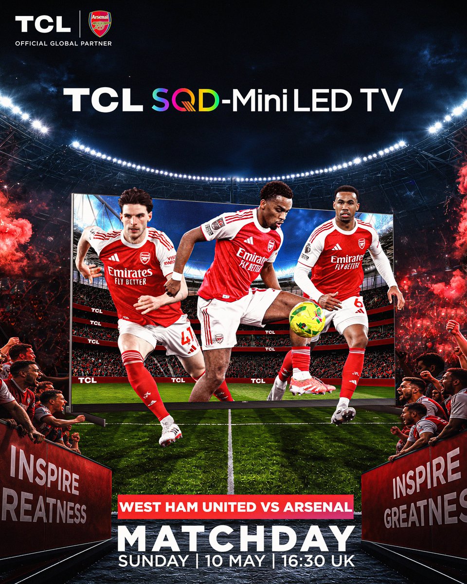 TCL_Brand's tweet photo. Every point matters. Every moment counts. 

Arsenal take on West Ham in a crucial late-season showdown. 

Come on, Gunners! https://t.co/nwAuqv49UF