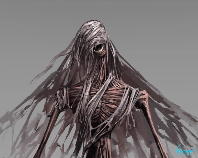A creature based on the Third Man phenomenon. He encourages people pushed to their limits, but the moment they find hope, he kills them. If they remain in despair no matter what he says... he gets depressed too. #StudioBriefSimulation