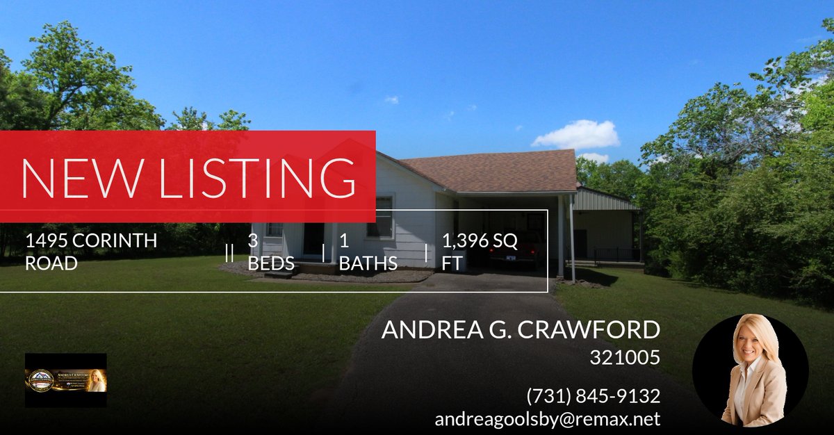 andreagoolsby1's tweet photo. 📍 New Listing 📍 Take a look at this fantastic new property that just hit the market located at 1495 Corinth Road in Darden. Reach out here or at (731) 845-9132 for more information! #andreayourhometownrealtor

Andrea G Crawford, ... https://t.co/UGdwDK8yKe https://t.co/8GJkupgV7P