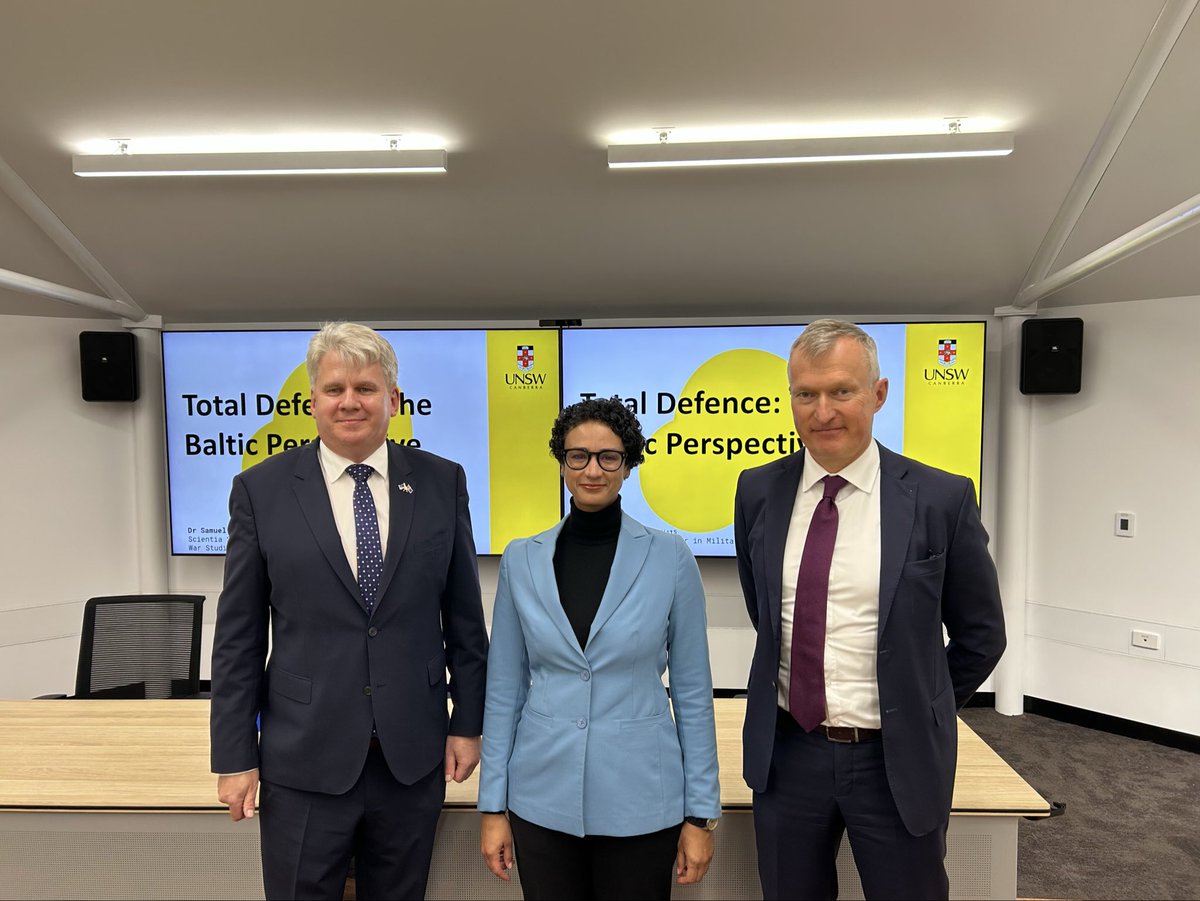 LVAmbAustralia's tweet photo. Thank you @UNSWCanberra for hosting an engaging conversation on "Total Defence: The Baltic Perspective". It was an honour to take part together with my 🇪🇪&amp;🇱🇹 colleagues, and share the Latvian 🇱🇻 perspective, as well as explore how it can serve #Australia 🇦🇺 https://t.co/xjShR6hDiT