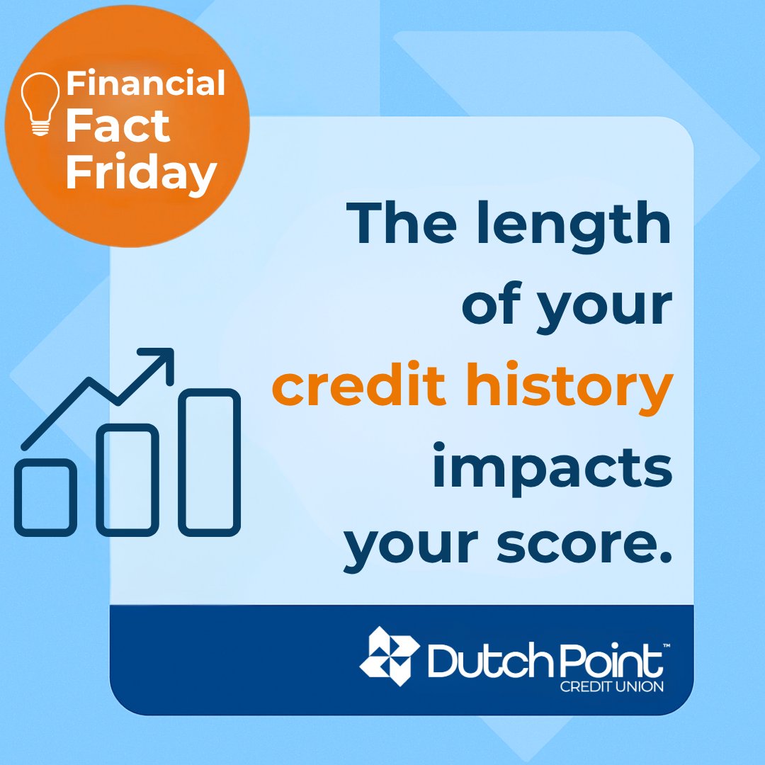 DutchPointCU's tweet photo. 💡 Financial Fact Friday:
Here’s the point: time matters when it comes to your credit.

Keeping older accounts open — even if you don’t use them often — can help strengthen your credit score by showing a longer history of responsible use. https://t.co/vgkAmMDbaX