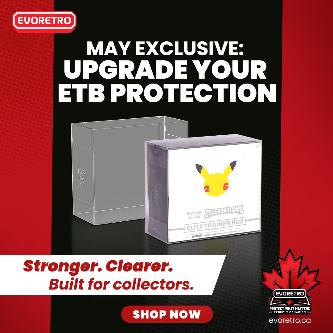 EvoLetsGame's tweet photo. Upgrade your ETB protection this May 

Cleaner display. Stronger protection. Built for collectors.
Available May 1–31 only.

👉 Shop now:
https://t.co/bvyfRmw2Li

#EVORETRO #CardProtection #TCGCollection #Collectibles https://t.co/ZyRAQwvu9M