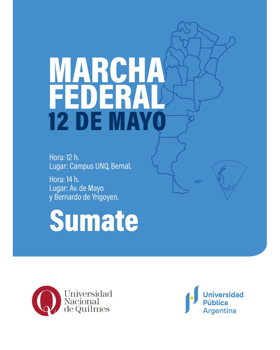 UNQoficial's tweet photo. ✊🗓 Este 12 de mayo marchamos en todo el país para que la educación pública y de calidad sea una garantía para todas y todos los argentinos. https://t.co/oM10DUF88n