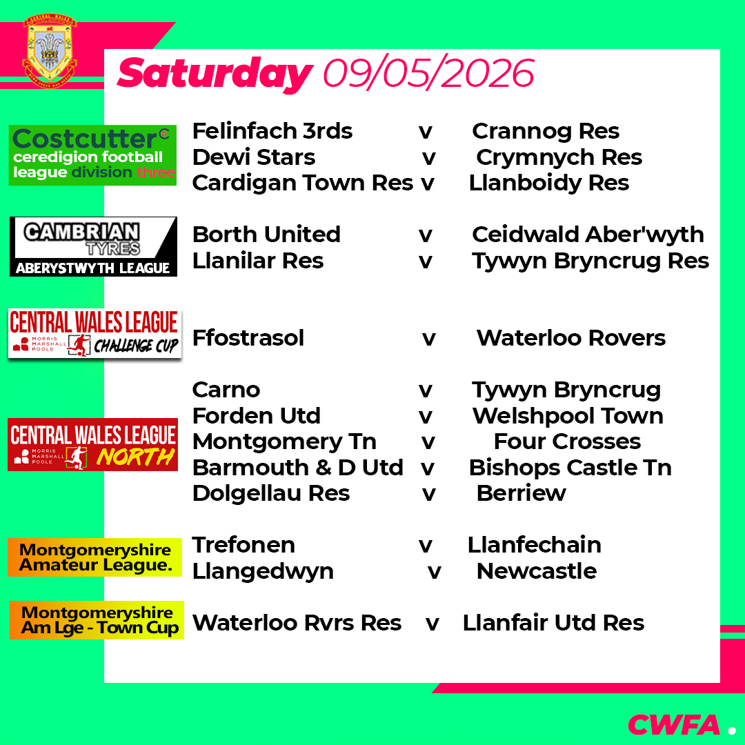 CentralWalesFA's tweet photo. This weekends Fixtures featuring #CWFA Clubs https://t.co/4UaT4c0uFl