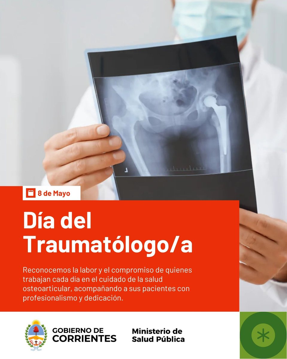 saludcorrientes's tweet photo. 🩺 Saludamos a quienes, con compromiso y vocación, trabajan por el bienestar y la recuperación de cada paciente.

 Feliz Día de la Traumatología. https://t.co/kIyO5pSWIO