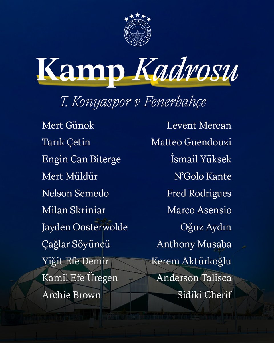 Fenerbahce's tweet photo. 📋 T. Konyaspor maçı kamp kadromuz. 

#KONvFB https://t.co/qqLkNc7Vvk