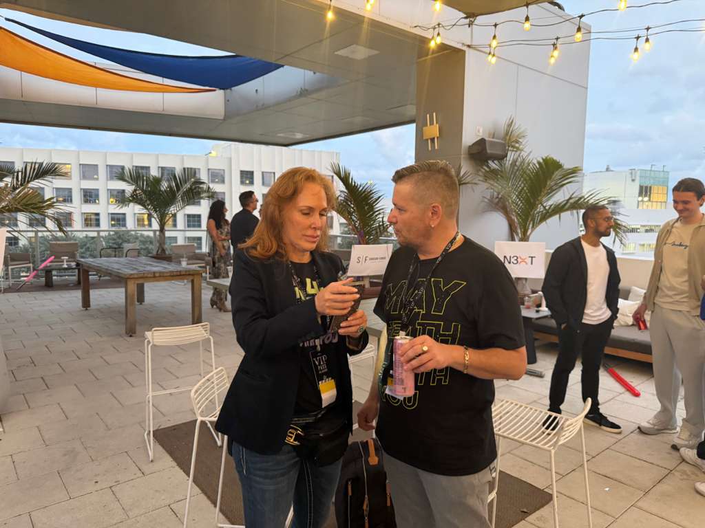 Crypt0Mondays's tweet photo. Sometimes there are serious things to be discussed to make sure everything is just perfect for our CryptoMondays community . . Seen at @consensus2026!  

@_NFT_VIP of @CryptoMondaysNY and Ivan Dimov of @CryptoMondaysFL in action!💃🕺🪩 https://t.co/yfuaqEsod4