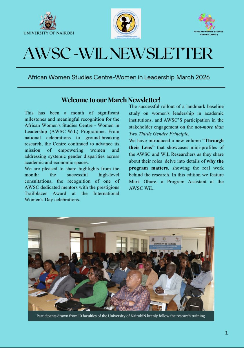 awscwil's tweet photo. Here are highlights of our work including successful high-level consultations with senior UoN staff , recognition of an AWSC mentor with a Trailblazer Award at the #IWD2026, rollout of the WiL landmark baseline survey and many more in our March Newsletter https://t.co/lWDRd3uo8h https://t.co/F1AXUv2HFk