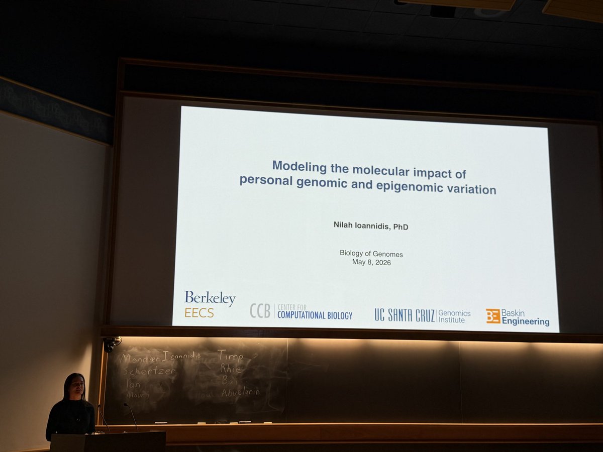 lcolladotor's tweet photo. Nilah Ioannidis kickstarted #BoG2026’s Friday by guiding us through their explorations of how DNA 🧬 sequence prediction models actually perform with unseen sequences
Goal: use these models in the clinic for personal genomics to predict individual molecular changes
@cshlmeetings https://t.co/Noz9mVdsJr