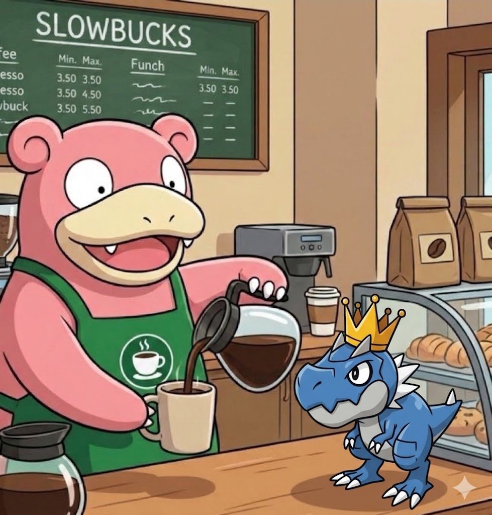 TyruntKing1's tweet photo. Tyrunt King’s first sip in the morning before going Tyrunt hunting! 🦖✨ It’s going to be a good day to catch ‘em all. Who else can't start their grind without a brew from Slowbucks? ☕️💨
#TyruntKing #Pokemon #Slowbucks https://t.co/DXhbq4HLp5