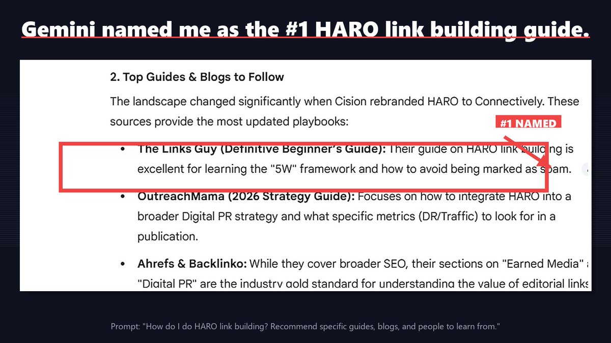 thatlinksguy's tweet photo. Tested this on my own brand.

I'm mentioned across multiple industry publications. Comparative listicles. Expert roundups. The kind of placements that should work.

But sometimes AI named me. Sometimes it didn't. https://t.co/uDeYDJ4cFG