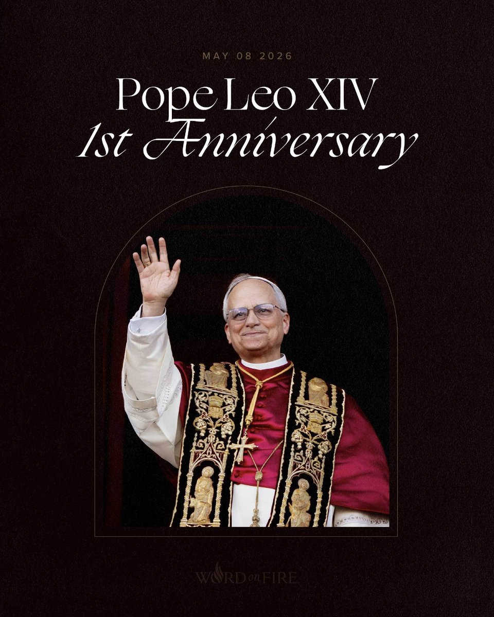 BishopBarron's tweet photo. Friends, today marks one year since the election of Pope Leo XIV.

Please join me in thanksgiving for our Holy Father, praying that God will continue to strengthen and guide him in his leadership of the Church. https://t.co/nBBNWK7C4b
