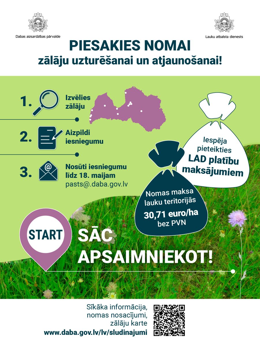 dabaDAP's tweet photo. Iznomājam bioloģiski vērtīgus zālājus. Aplūko karti ar zālāju atrašanos, piesakies līdz 18.05. un sāc apsaimniekot! Plašāk - https://t.co/Gjvx9fyXYd https://t.co/h3KQuqMt1g