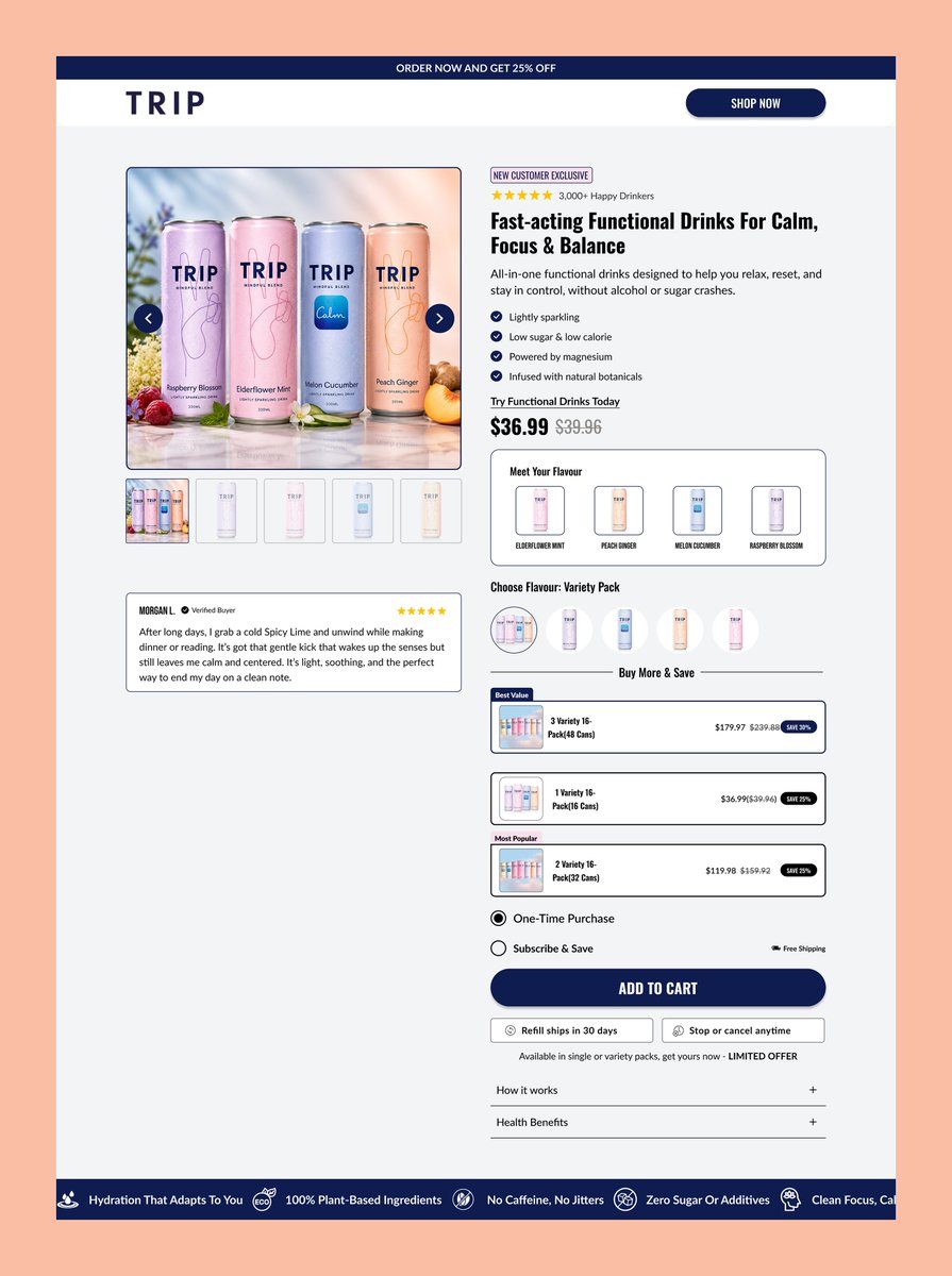Replo_expert's tweet photo. Designed this buy box in Figma with one goal: to increase conversions without overwhelming the customer.

Focused on:
• Cleaner purchase flow
• Bundle-first pricing strategy
• Strong CTA hierarchy
• Faster flavour selection
• Trust-focused layout decisions

Good design should sell, not just look nice.

#CRO #landingpage #shopify