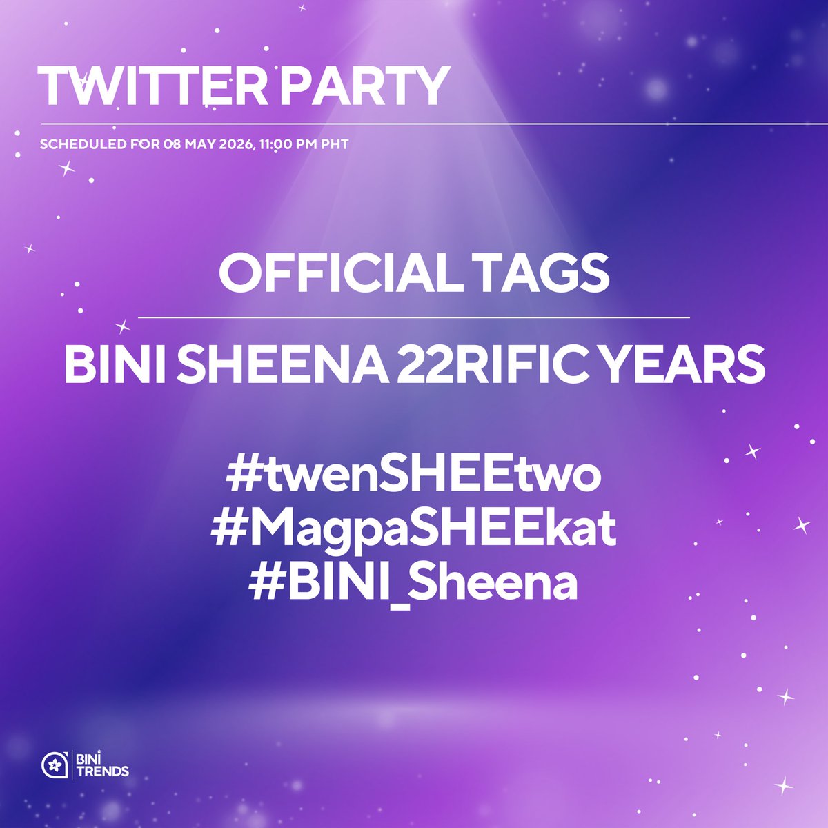 Guess who’s entering the double digits age club? 🥳

Our bebe Sheena is turning 22 in a few hours and we’re so excited to celebrate with her!

Join us for a Twitter party salubong later at 11 PM PHT as we fill the timeline with all the love for Sheena 💜🐰

See you all later,