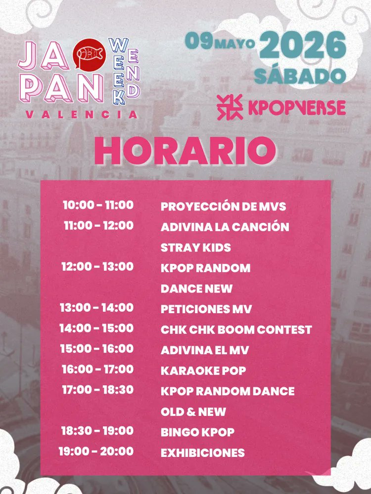 kpopverse_es's tweet photo. Nos vemos este finde en la Japan Weekend Valencia 💖
Aquí tenéis los horarios de actividades de la zona coreana en KPOPVERSE 🇰🇷✨

Prepárate para random dance, juegos, karaoke y mucho más… ¡no faltes! 🕺💃@japanweekend
#KpopVerse #JapanWeekend #KpopSpain https://t.co/bghlUFHDHI