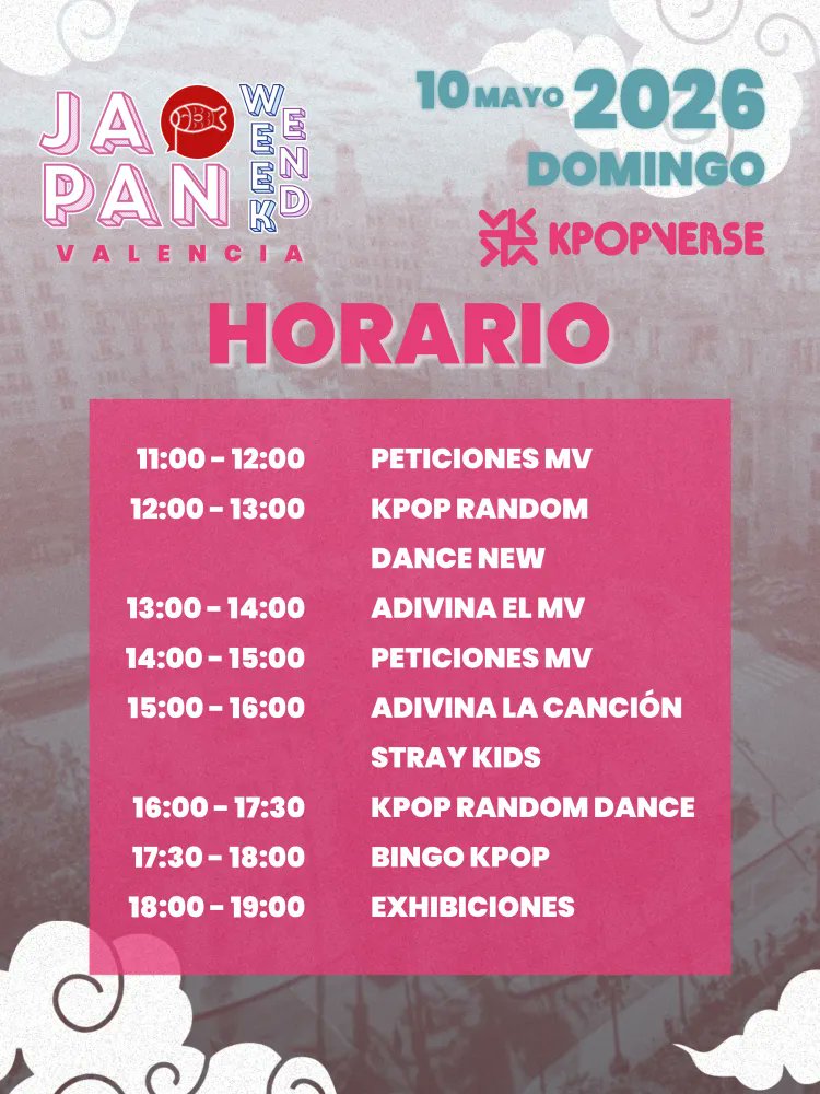 kpopverse_es's tweet photo. Nos vemos este finde en la Japan Weekend Valencia 💖
Aquí tenéis los horarios de actividades de la zona coreana en KPOPVERSE 🇰🇷✨

Prepárate para random dance, juegos, karaoke y mucho más… ¡no faltes! 🕺💃@japanweekend
#KpopVerse #JapanWeekend #KpopSpain https://t.co/bghlUFHDHI