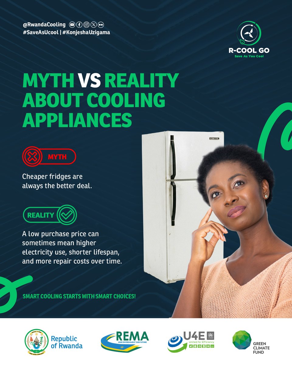 RwandaCooling's tweet photo. Every purchase at home has an impact that goes beyond the moment. Choosing wisely means considering how an appliance will perform over time, how much energy it will use, and how it will affect your everyday expenses. 

Choose energy efficiency for smarter savings!

#SaveAsUCool https://t.co/Y1yWVR8O0t