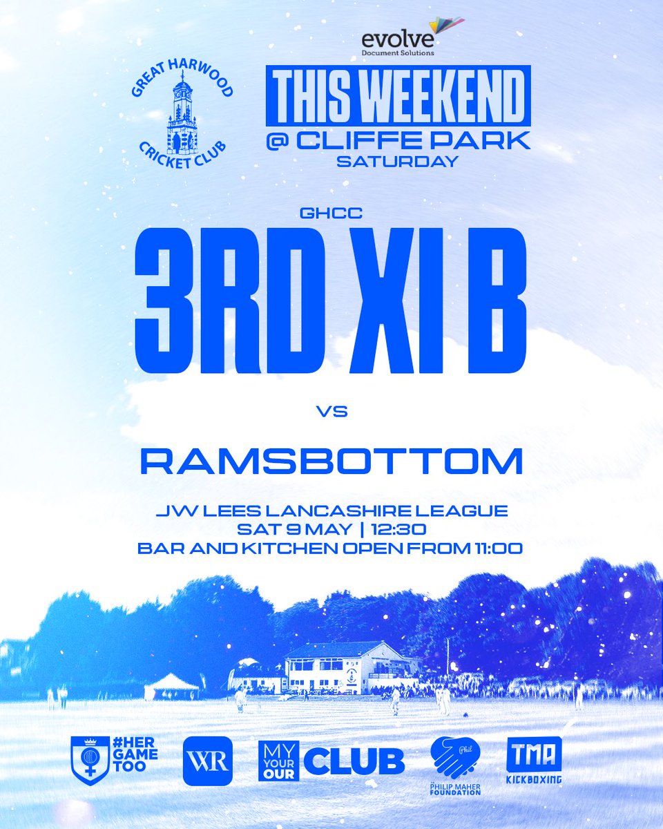 greatharwoodcc's tweet photo. This Weekend at @EvolveDocS Cliffe Park

Saturday 9 May
12.30 3rd XI B take on @RamsbottomCC 
12.30 3rd XI A travel to @Clitheroe_CC

Sunday 10 May
12.30 1st XI take on @Rishtoncc 
12.30 2nd XI travel to @Rishtoncc https://t.co/QYoNQgvObF