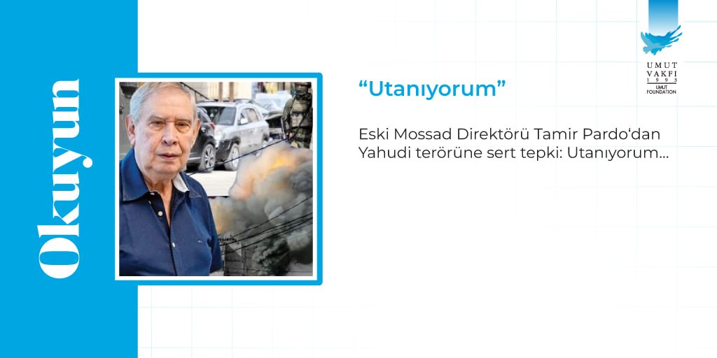 UmutVakfi's tweet photo. “UTANIYORUM…”

Batı Şeria’da Filistinlilere ‘Yahudi terörü’ uygulandığını söyleyen Mossad Direktörü Pardo, “Gördüklerim, geçen yüzyılda bize yapılanları hatırlattı. Yahudi olmaktan utanıyorum” dedi.

(Türkiye Gazetesi)

https://t.co/helw63EQbp

#YaşamaHakTanıyın https://t.co/owR37wYExJ