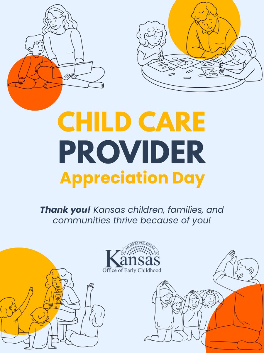 KansasOEC's tweet photo. Today is Child Care Provider Appreciation Day! Join us in thanking the incredible early childhood educators who work each day to support our youngest Kansans. Our communities and state are stronger because of you! https://t.co/eT2rmw6Lct