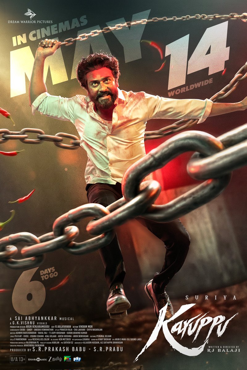 DreamWarriorpic's tweet photo. The firecracker lights up, the show is ON 💥

#Karuppu on the big screens in 6 days, in theatres worldwide from May 14th!

A @SaiAbhyankkar Musical 🎶 

@Suriya_offl @trishtrashers @RJ_Balaji @dop_gkvishnu @prabhu_sr #Indrans @natty_nataraj #Swasika @SshivadaOffcl #SupreethReddy #AnaghaMayaRavi #VikramMor @kalaivananoffl #ArunVenjaramoodu @PraveenRaja_Off @PenMovies @PharsFilm @ZeeTamil @thinkmusicindia @KaruppuMovie @DreamWarriorpic