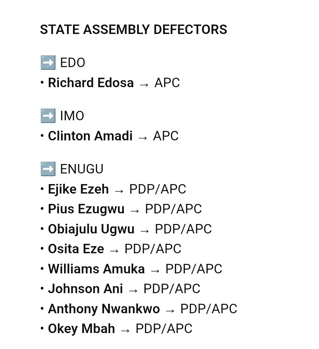 MrDonPc's tweet photo. 🚨 ATTENTION OBIDIENTS!!! 🚨

As the 2027 cycle approaches, we must all demand absolute INDIVIDUAL accountability from everyone vying for office.

We've seen reports of opportunistic re-alignments from candidates who rode into office in 2023 on the back of HE Peter Obi and the Obidients, only to betray and abandon us to join Tinubu APC and PDP establishments. 

This behaviour CANNOT be rewarded! Public trust is not a ladder for personal gains, hence we must ensure the return of these turn-coats is vehemently resisted! 💪🏽

Senator Dickson @iamHSDickson and the NDC must also know we're not doing "Top to Bottom" support this time around, so do well to vet your candidates for quality, capacity, capability, and character. 

So, for public accountability and to refresh Nigerians' memory, here's a list of those reported DEFECTORS who betrayed us post 2023 and you can add yours 👇🏽

Nigeria will be OK 🇳🇬 ✌🏽 
Join NDC https://t.co/8ZVIe9yj9D