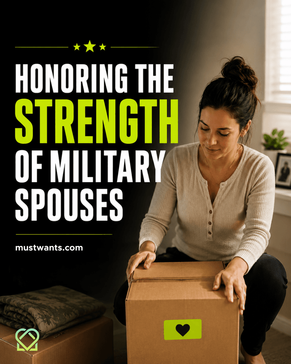 Military spouses hold families together through every challenge. Celebrate their strength and resilience this Military Spouse Appreciation Day. Visit mustwants.com #MilitarySpouseDay 💚🏡