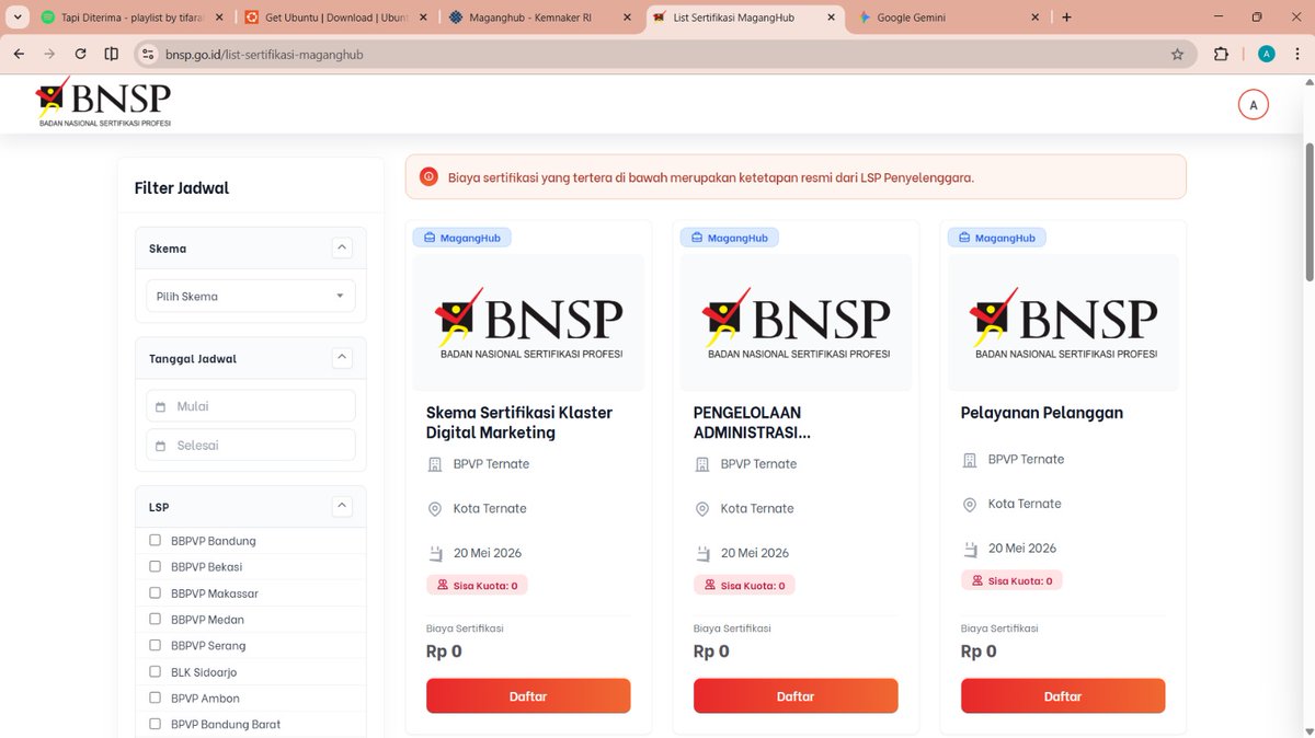yoloobund's tweet photo. BUAT ALUMNI MAGANGHUB BATCH 1,  jangan lupa daftar sertifikasi BNSP GRATIS yang diadain KEMNAKER🤩 https://t.co/PrJNzGwA9T