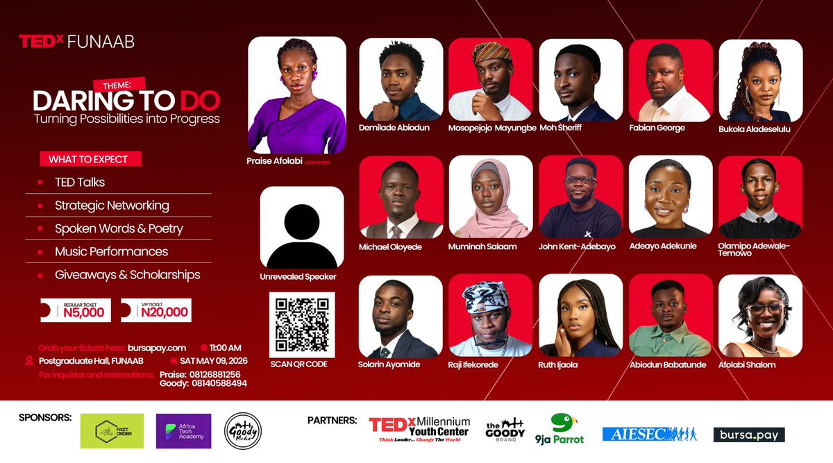 tedxfunab's tweet photo. Meet Our Partner ✨

We’re excited to spotlight the amazing executives behind TEDx Millennium Youth Centre, one of our valued partners for TEDxFUNAAB 🤝

Thank you for supporting innovation, leadership, and impactful conversations across communities. ✨

#TEDxFUNAAB
#DARETODO https://t.co/wdcJao4gyH