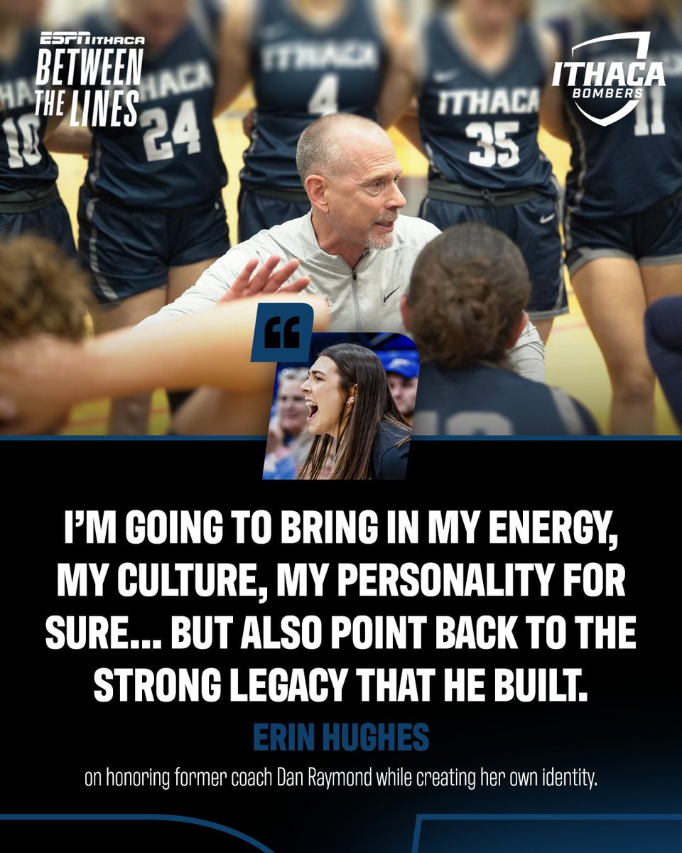 ESPNIthaca's tweet photo. A new era begins on South Hill. 🏀

BTL PODCAST: New @IthacaWBB head coach Erin Hughes joined BTL to discuss her vision for the Bombers program after successful NCAA Tournament runs at Trinity and Washington &amp; Lee.

🎙️: https://t.co/JyhiMfxWVe

📸: @BomberSports https://t.co/pPhRtc6Zyv
