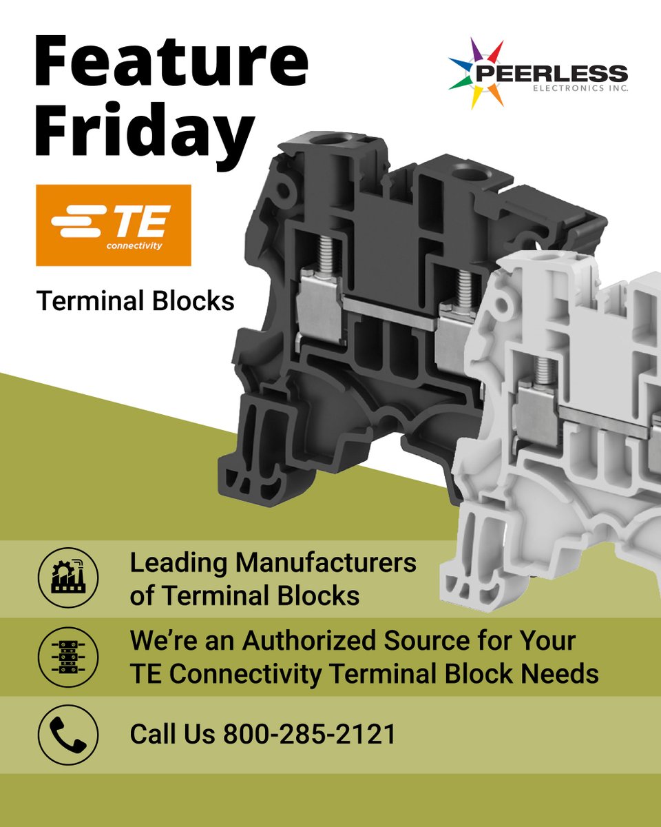 PeerlessElec's tweet photo. Power up with TE Connectivity (Entrelec), a global leader in terminal blocks, ensuring secure, reliable, and long-lasting connections for your most critical applications. Shop now  👉 https://t.co/uH5YQHel0T

#FeatureFriday #TEConnectivity #TerminalBlocks #Peerless #Authorized https://t.co/mFlhBwPFnW