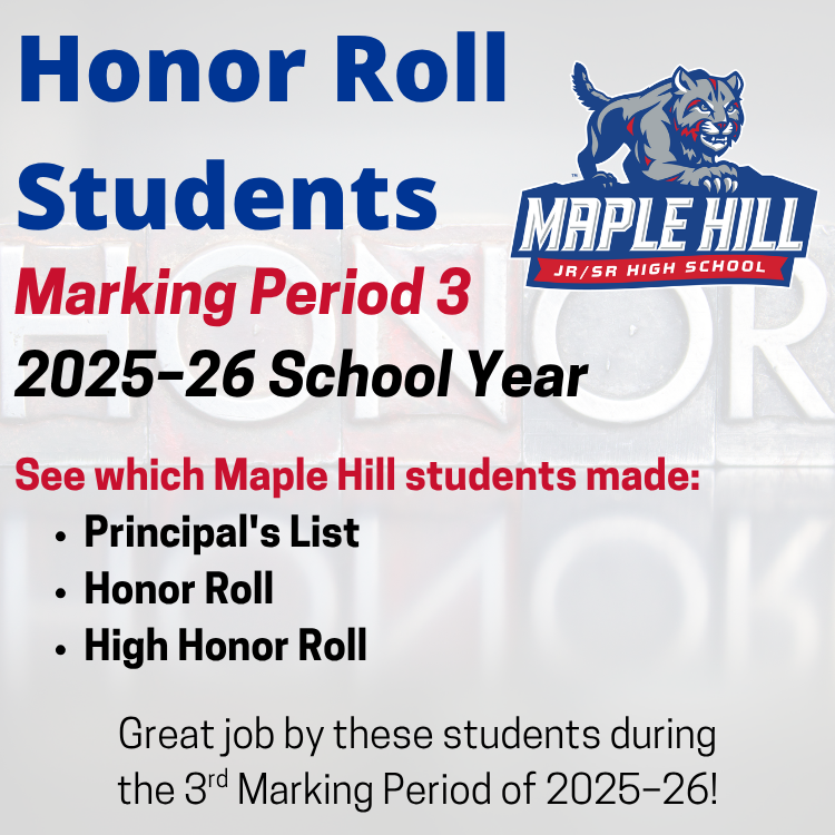 MapleHill_HS's tweet photo. We proudly present the MH students who made the Principal’s List, Honor Roll &amp;  High Honor Roll in Marking Period 3! See them @ https://t.co/PH2SROYt0i

Keep up the good work during this final stretch of the school year! https://t.co/RQyNUEbpjo