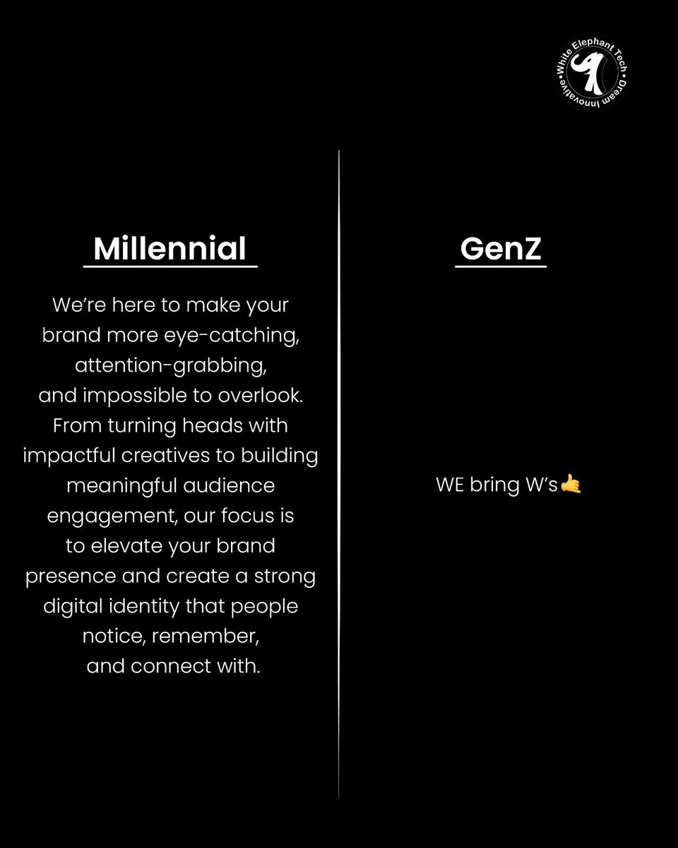 tech_elephant's tweet photo. Ngl, your brand’s about to go from “seen” to straight-up iconic. Hope you Gotcha!

#MainCharacterBrand #DigitalSlay #MarketingThatHits #GenZMarketing #WhiteElephantTech #ViralVibes https://t.co/5059QwdOGi