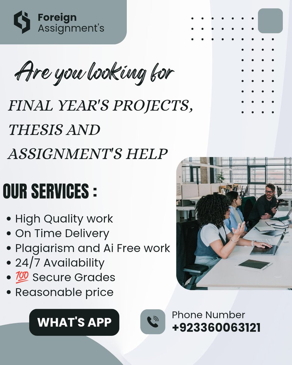 ForeignAssign2's tweet photo. Are you looking for Final year's Projects, Thesis and Assignment's help 
Contact us and get high Quality work 

#muscat #oman #majan #UAE_أمن_الطاقة https://t.co/U1h8WdpTZz