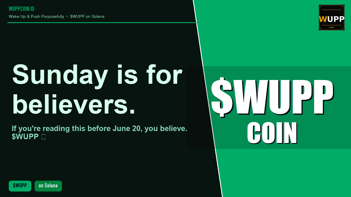 WUPPCryptoCoin's tweet photo. Sunday is for believers.

If you're reading this before June 20, you believe. $WUPP 🐾 https://t.co/1ciulgVcDH