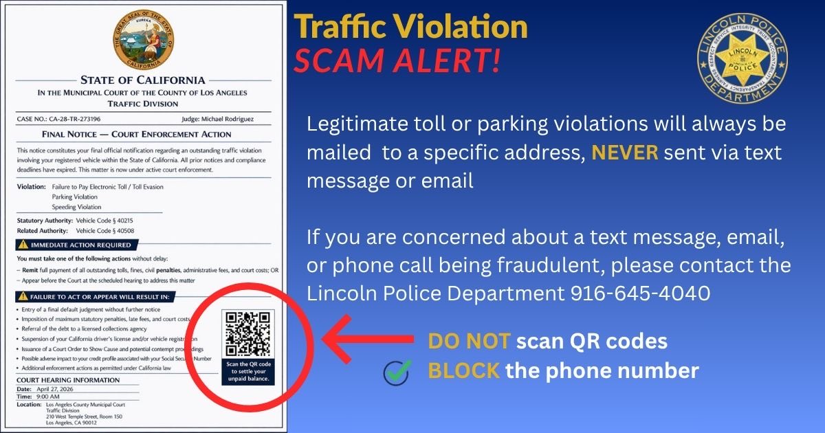 LincolnPolice's tweet photo. Please see our flyer regarding a scam occurring in Lincoln. If you are the victim of a scam, we are always a phone call away at 916-645-4040. https://t.co/F098cvwXE8