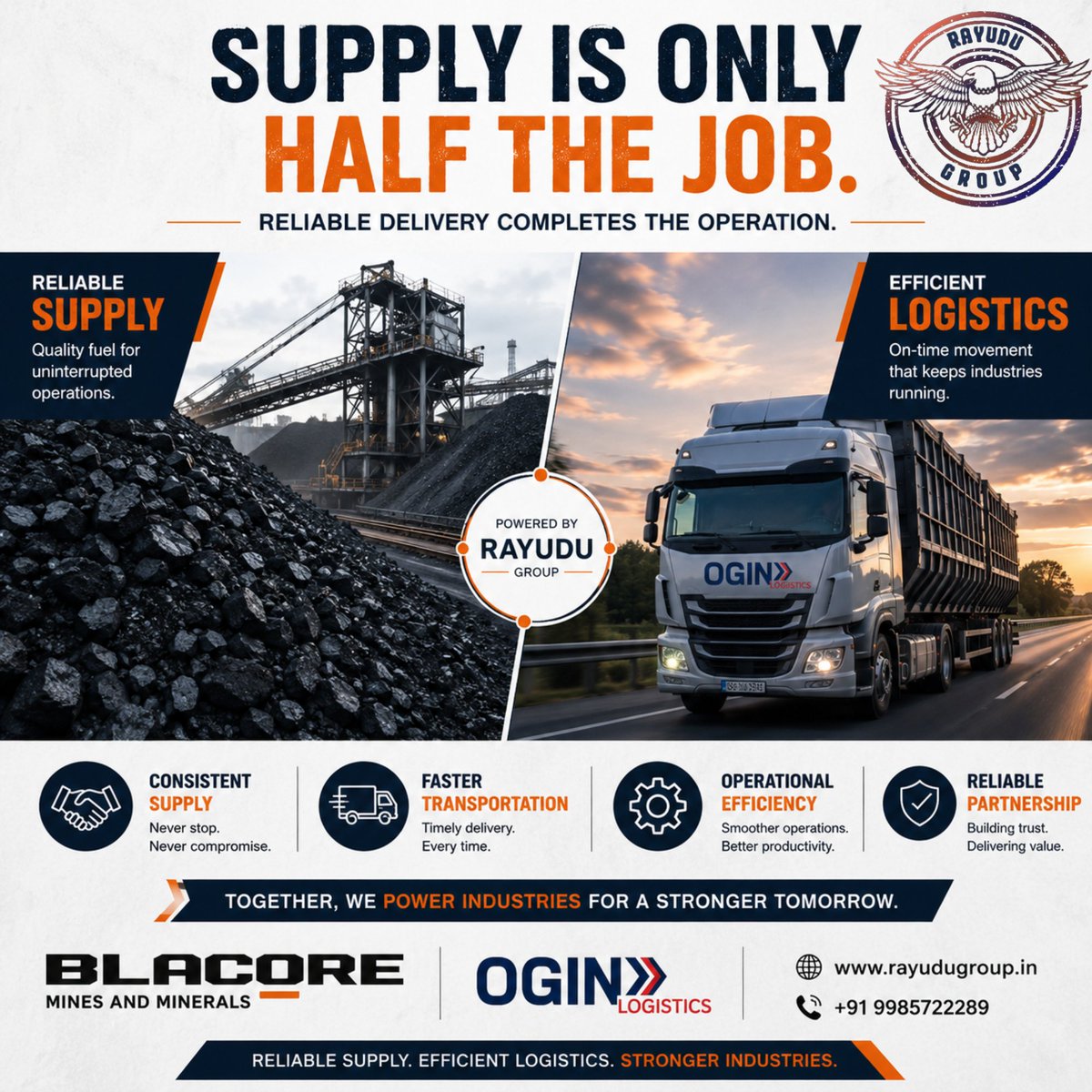 RayuduGroup's tweet photo. ⚫ Reliable Industrial Supply
🚛 Efficient Logistics Solutions
⚙️ Operational Consistency
Built for industries that move forward.
🌐 https://t.co/0etI9Zlcve

#RayuduGroup #Blacore #OginLogistics #IndustrialGrowth #SupplyChain #Logistics #CoalIndustry #BusinessOperations https://t.co/FeQPIqETjI