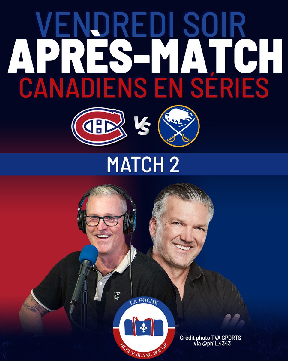 lapochebleue's tweet photo. Ce soir, c'est le deuxième match de la série Canadiens-Sabres! 🤩

Dès la fin de la rencontre, rejoins-nous en direct sur YouTube pour l'après-match de La Poche Bleue Blanc Rouge avec Belly et Philippe Boucher! 🎙️🏒

À ce soir! 🤩

@belly2020 | @Booboo4343 
#GoHabsGo #LetsGoSabres
