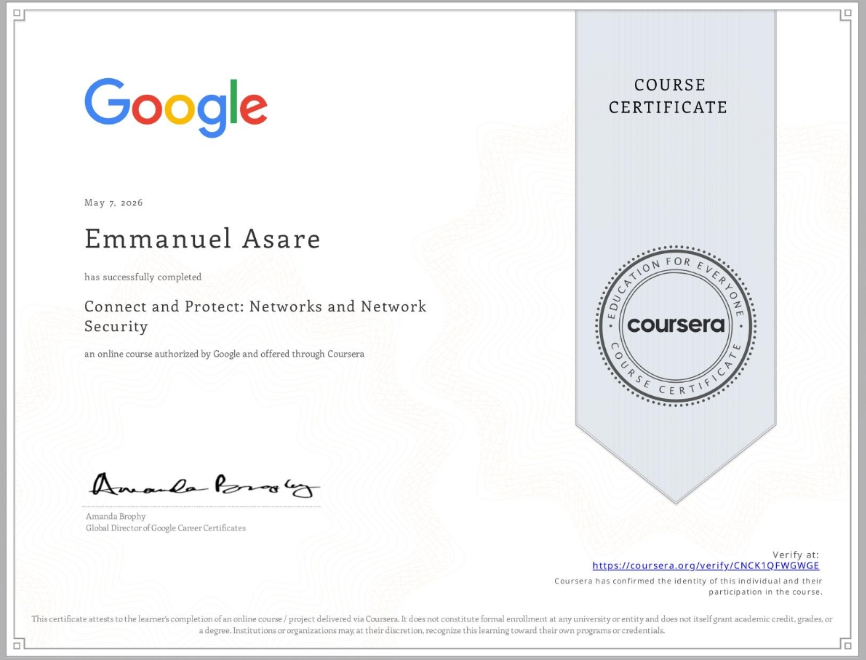 it_cyberme's tweet photo. Course 3: Connect and Protect: Networks and Network Security✅

Covered, learnt and understood networks, network architecture, and the best practices used by security professionals to secure a network against security breaches https://t.co/24Xu5n8lIv