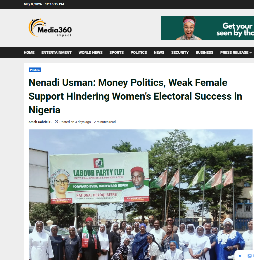 AFJN_DC's tweet photo. @Afjn_nigeria @AFJN_DC 's Sr. Eucharia Madueke, SNDdeN and Fr. Aniedi Okure, OP were featured in Ameh Gabriel F.'s "Nenadi Usman: Money Politics, Weak Female Support Hindering Women’s Electoral Success in Nigeria" article in Media 360 Impact. Read it here: https://t.co/YNNMEW3pH0 https://t.co/OLV9qXfsMw
