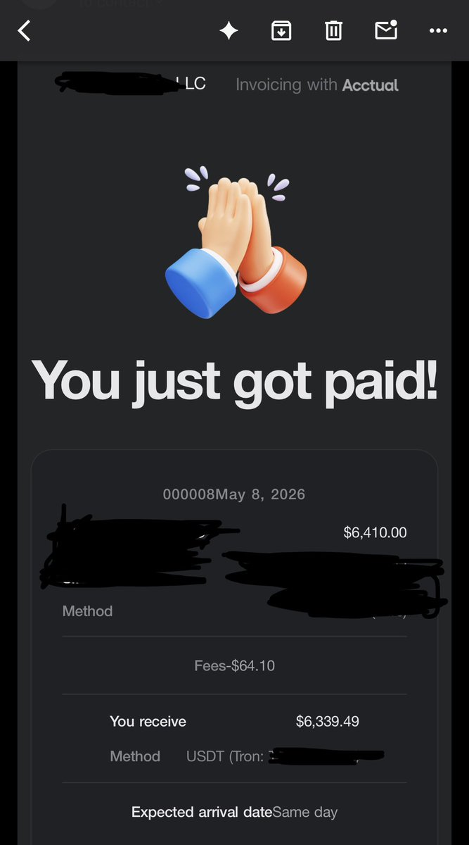Masriabdullahh's tweet photo. 11:52 AM - client sends an int. wire

12:00 PM - money deposited into my USDT wallet 

That was FAST!

Massive thanks to @tikhbana and @tweetsbymo for their support 

Congrats to the @AcctualTeam you’ve got a killer product that just works 🎯 https://t.co/S6brgaTRKF