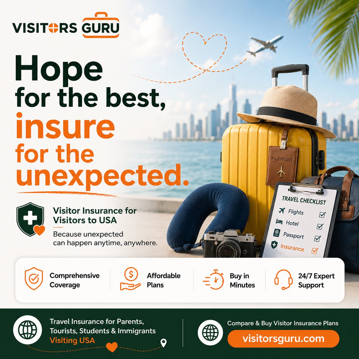 Visitors_Guru's tweet photo. Travel plans can change in a moment. Make sure unexpected medical emergencies don’t ruin your journey. ✈️ Stay protected wherever you go with affordable travel medical insurance from https://t.co/NN6K6liLbZ

#VisitorsInsurance #TravelSmart  #VisitorsGuru #StayCovered https://t.co/HgBGy9AlSL
