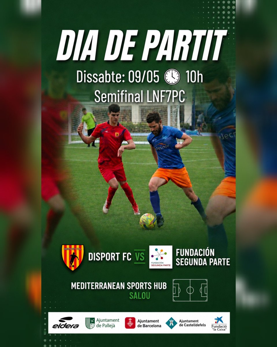 disport_oficial's tweet photo. ⚽🔥 Repetimos la semifinal de la temporada pasada.
Este sábado nos enfrentamos a Fundación Segunda Parte en la semifinal de la #LNF7PC en Salou.
Misma ilusión, mismas ganas y todo por decidir. 💛💪
🗓️09/05
🕙 10h
📍 Mediterranean Sports Hub – Salou.
Som-hi Disport! 🔴🔵⚫ https://t.co/yQNsFJOV0z