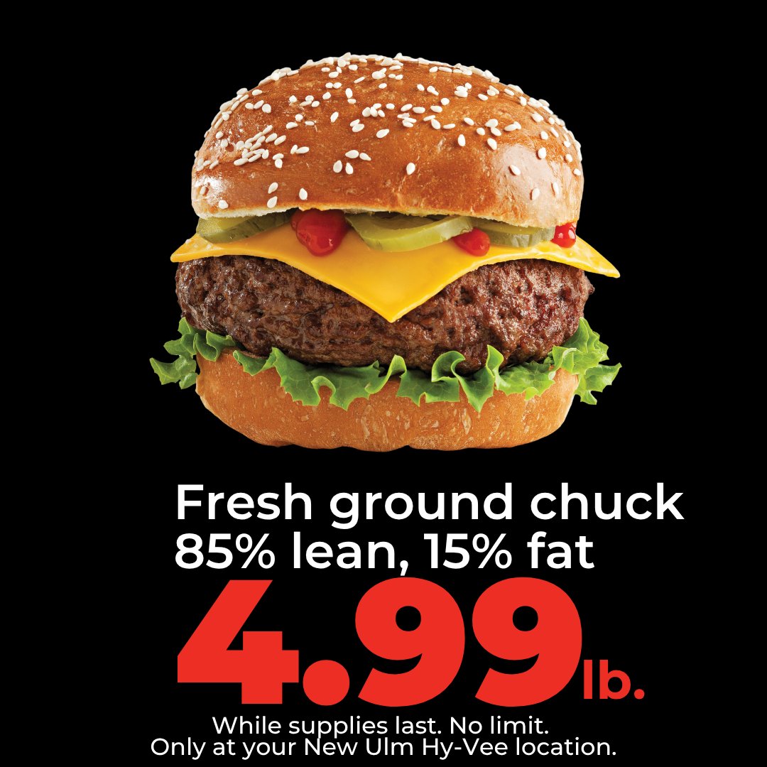 HyVeeNewUlm's tweet photo. 🚨🔥 NEW ULM HOT DEALS!
Unbeatable prices 🥔🍔🌻
🗓️ Through May 10, 2026
⏰ While supplies last
📍 New Ulm Hy‑Vee
👉 Shop now &amp; save before they’re gone! 🛒💥 https://t.co/sgBNKbWeQQ