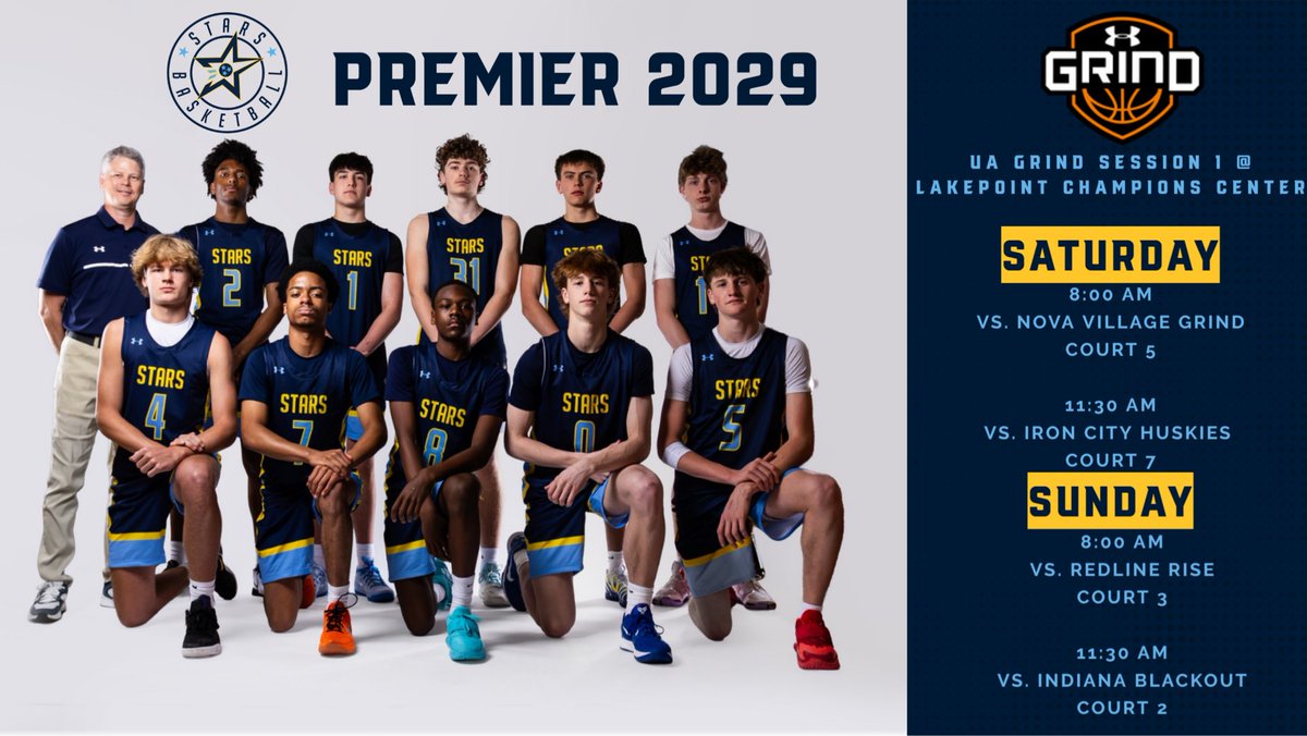StarsNash_MBB's tweet photo. The 2029 Premier Team heads down to Lakepoint to begin circuit play with UA Grind Session 1 this weekend! Let’s go! ⭐️ https://t.co/S7TbuTlY8x