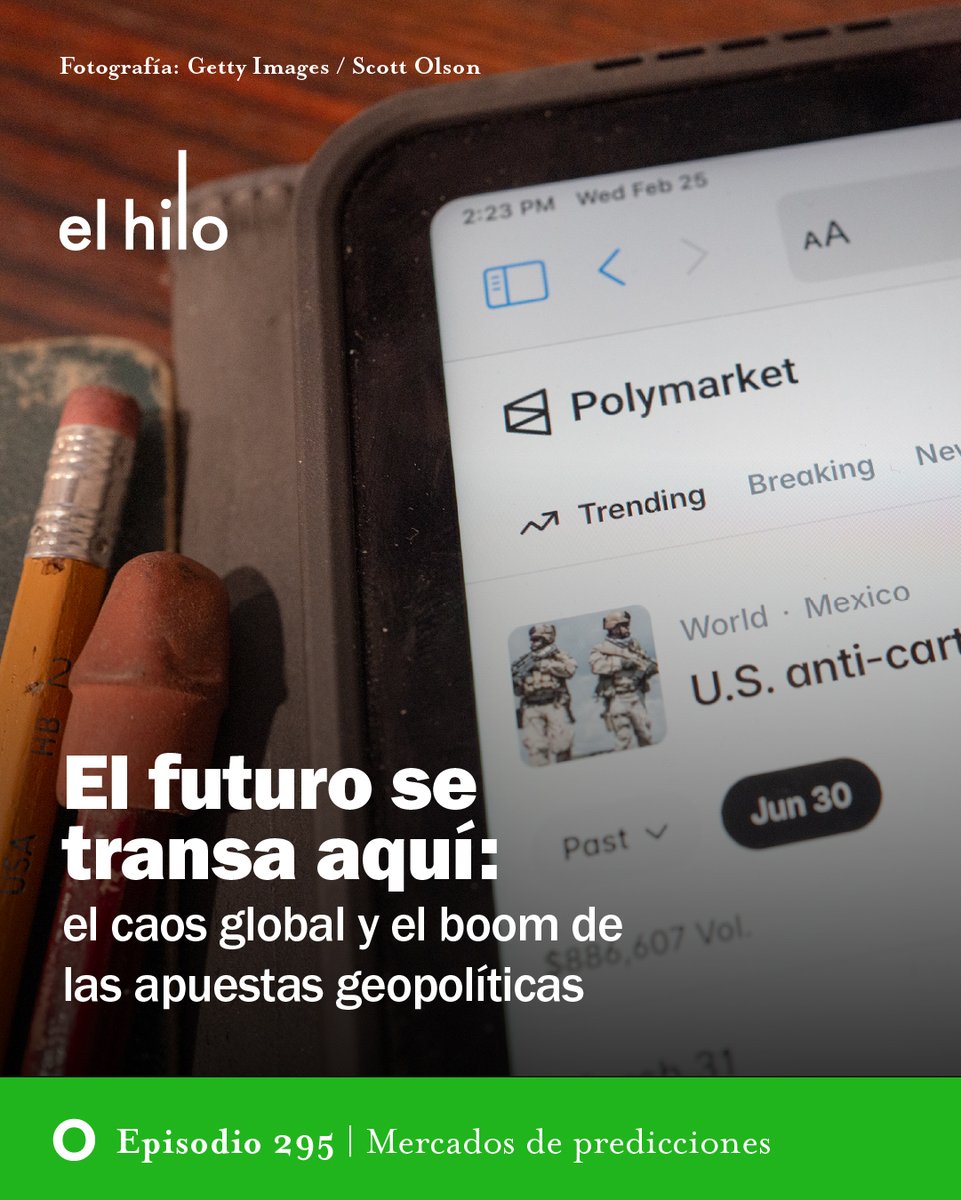 elhilopodcast's tweet photo. En los últimos años empezamos a escuchar y a leer los nombres de Polymarket y Kalshi. Ambos forman parte de un ecosistema llamado mercado de predicciones. ¿Qué significa su crecimiento? ¿Cómo afecta nuestra realidad cotidiana?

🎧 https://t.co/tfvPQfQaDX https://t.co/QkMMvr5I6W