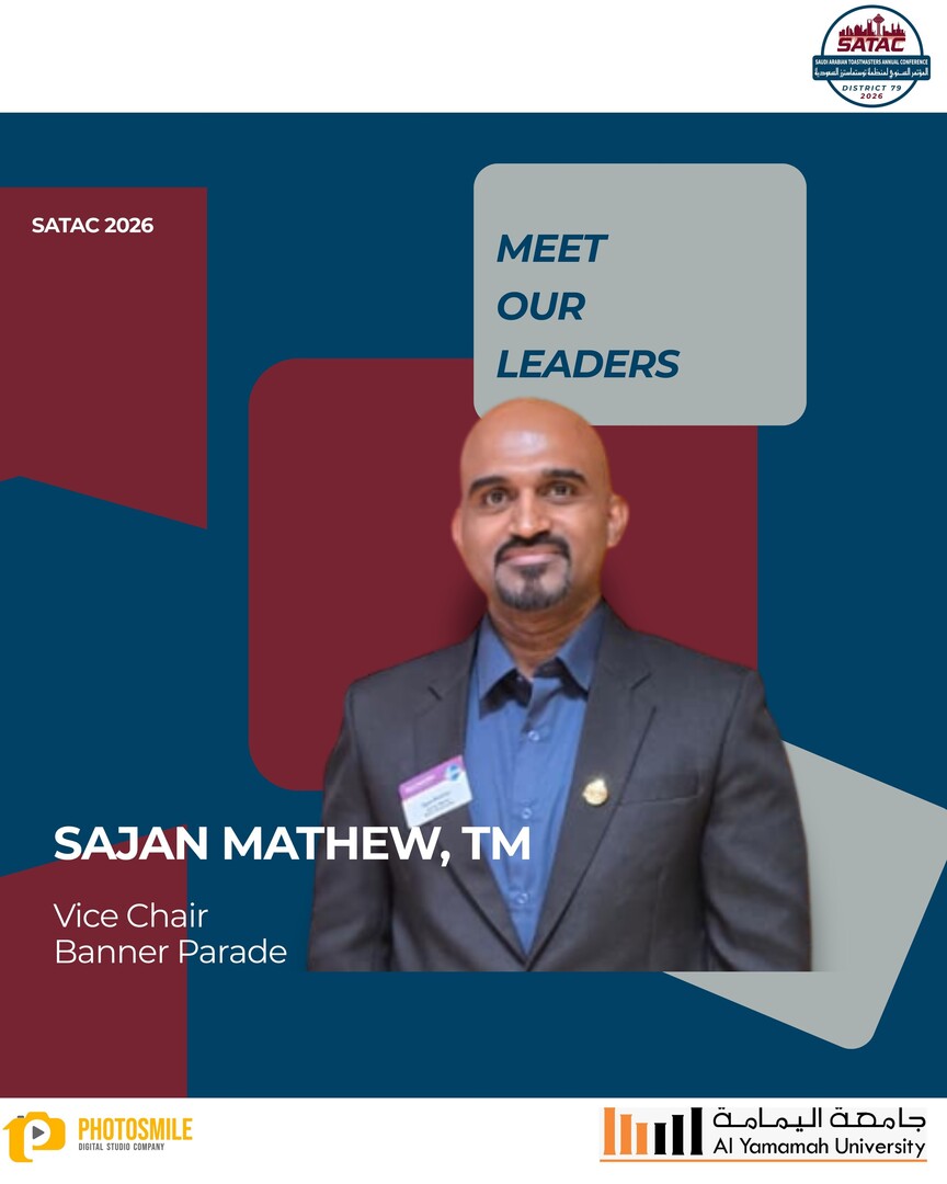district79TMI's tweet photo. Leading the parade of pride! Meet Sajan Mathew, TM, Vice Chair for the Banner Parade. 

He is the creative mind orchestrating the vibrant display of our club identities, bringing color and unity to the SATAC 2026 stage.

يقود مسيرة الفخر! نقدّم لكم التوس… https://t.co/YLc1VRc0u2 https://t.co/MCPpAXtpQX